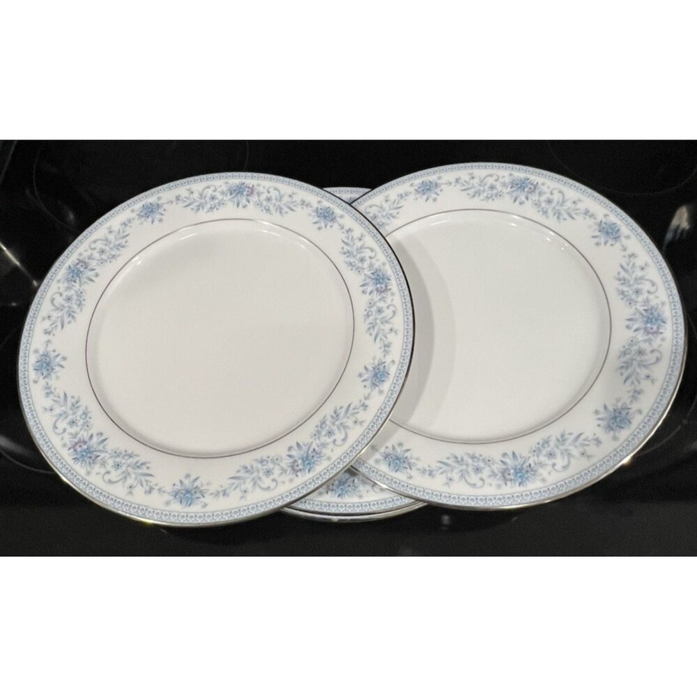 Set of 4 Noritake Dinner Plate Blue Hill 2482 Vtg Fine China Platinum Rim 10.5"